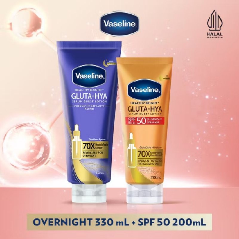 PROMO MURAH Vaseline Gluta Hya Overnight 330ml + Vaseline Gluta Hya SPF 50 200ml