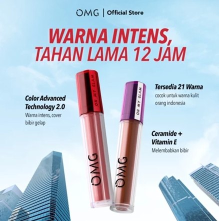 OMG OH MY GLAM Mattelast Lip Cream 2.9 g - Lip Cream Matte Dengan Warna Intense, Tahan Lama & Ringan - BUNDA MAIA'S PICK