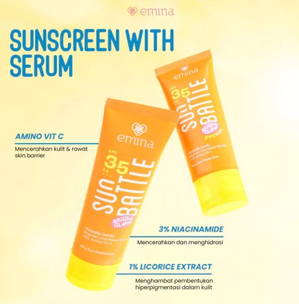 Emina Sun Battle Bright Glow SPF 35 PA+++ - Sunscreen Wajah | Merah Jingga Official