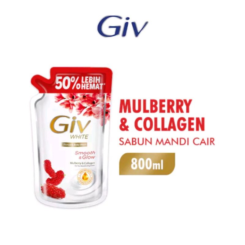 Giv White Sabun Mandi Cair Mulberry Pouch 800 ml