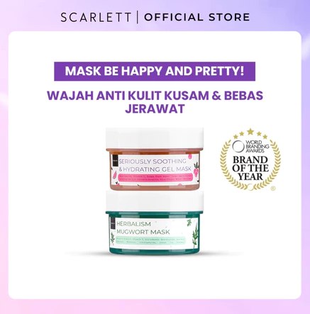 Scarlett Whitening Mugwort Mask & Seriously Soothing Hydrating Mask Gel 100gr BPOM Original